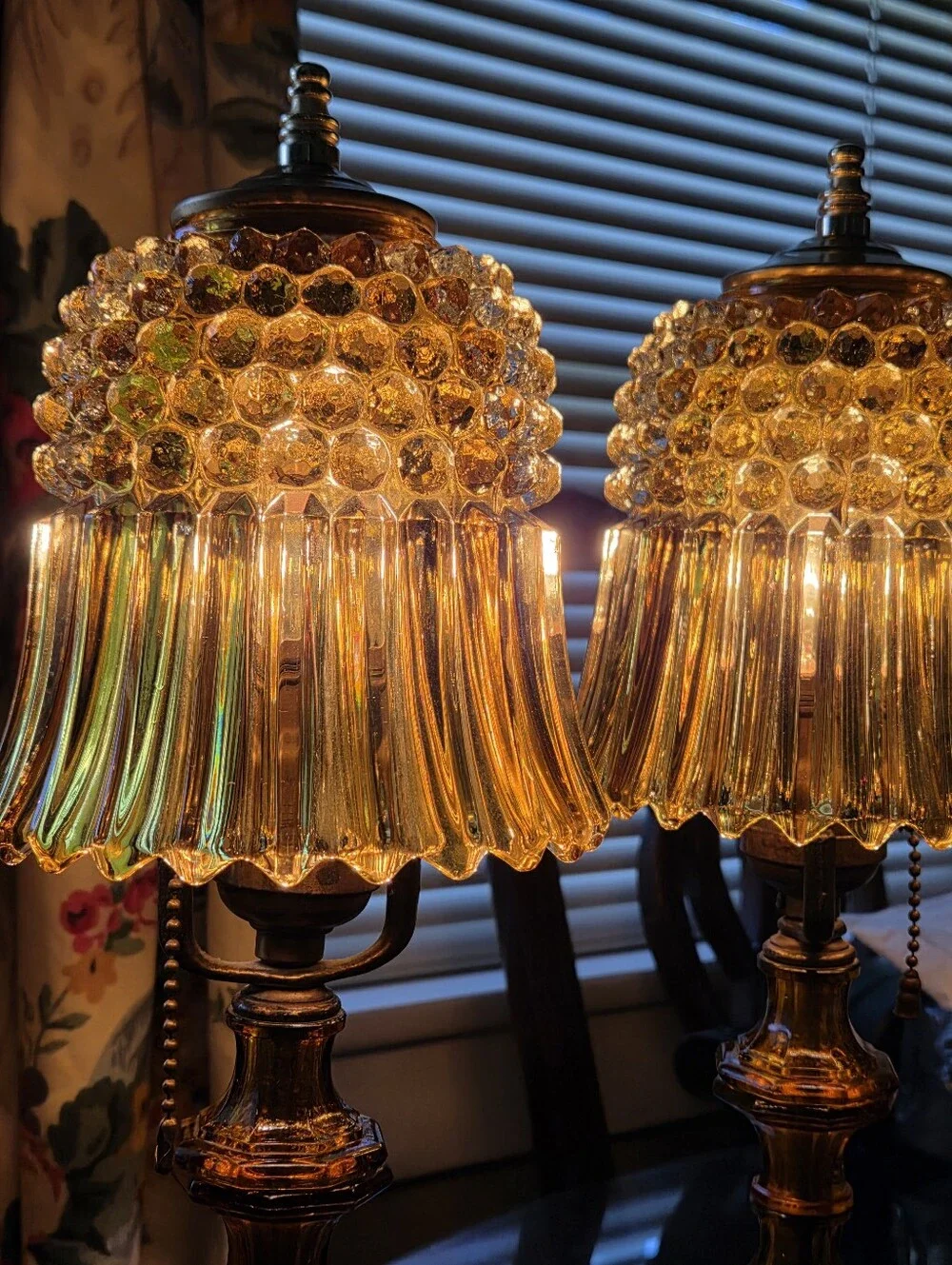 2 Antique Murano?  Hobnail Fairylamp Bedside Tablelamps
